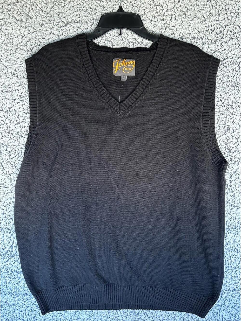 Johnny Bigg Black Knit Sweater Vest Mens USA Large Big Tall V Neck NWT